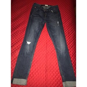 Lightly distressed dark-wash jeans